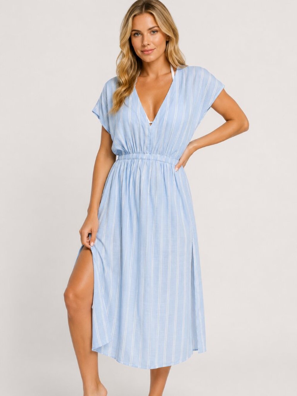 Cupshe Blue White Striped Midi Cover Up Dress Small NWT